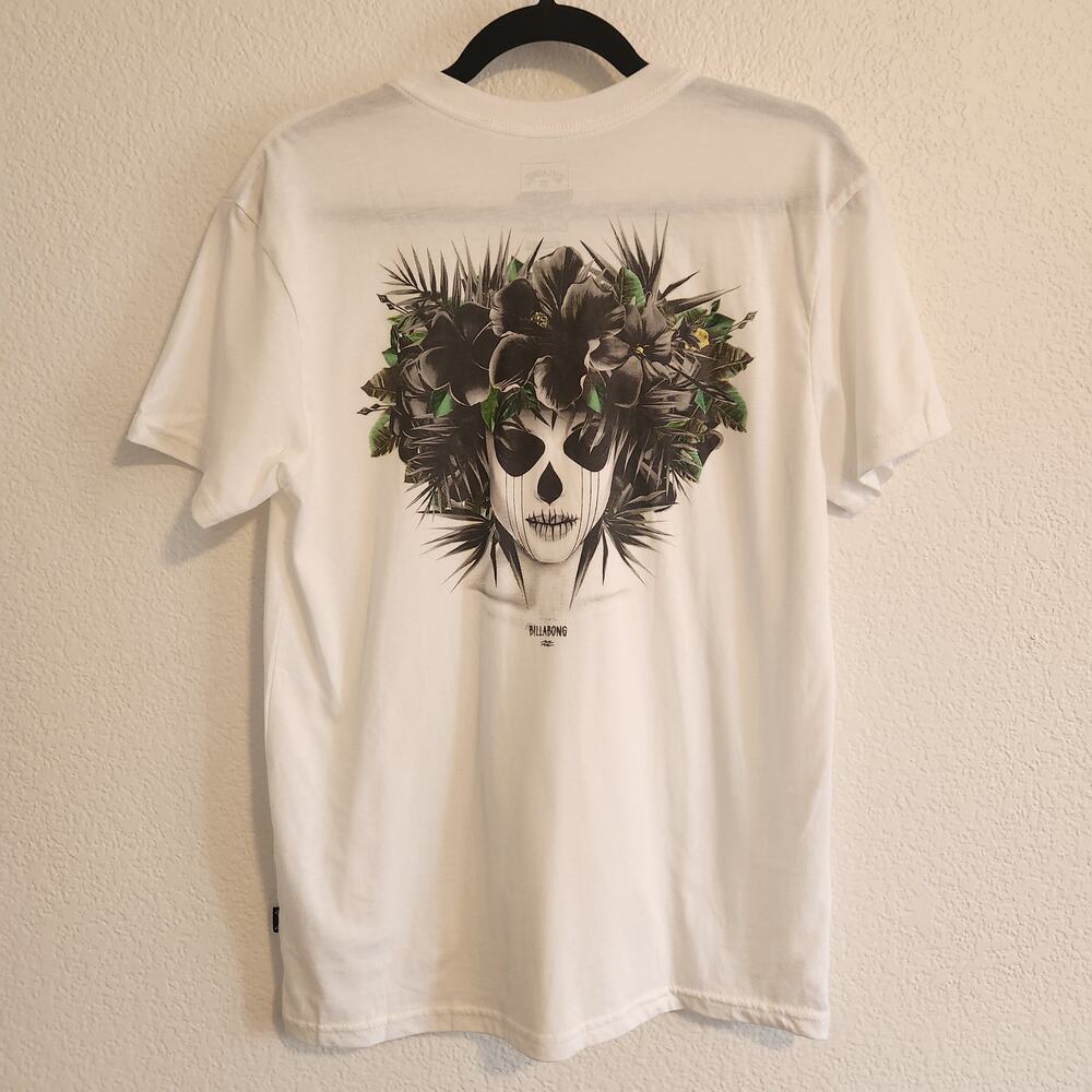 Billabong Men's‎ Size X-Small Black/White Flower Crown Skull T-shirt New